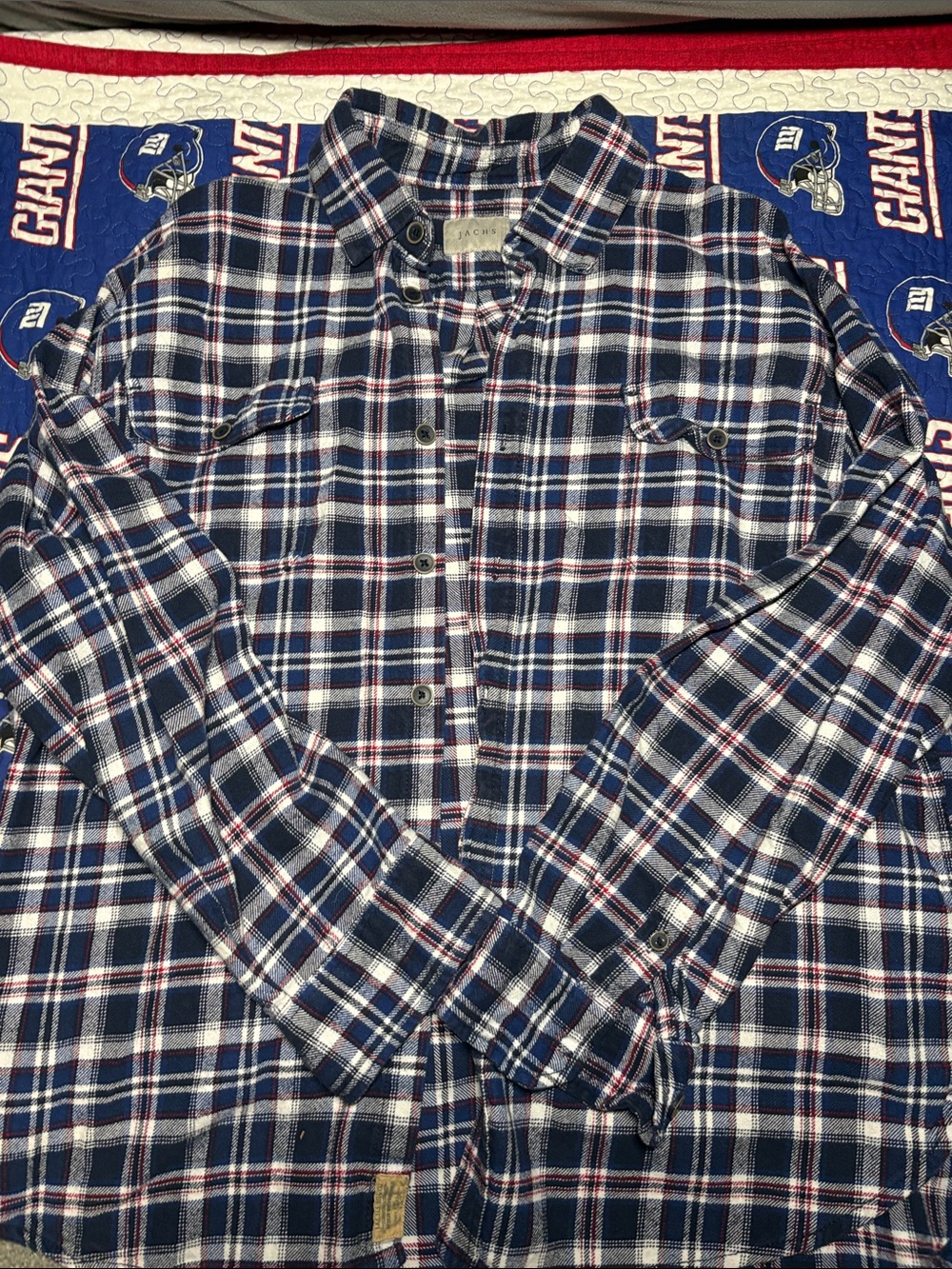 Jachs Navy, White and Red Plaid Button-Down Shirt